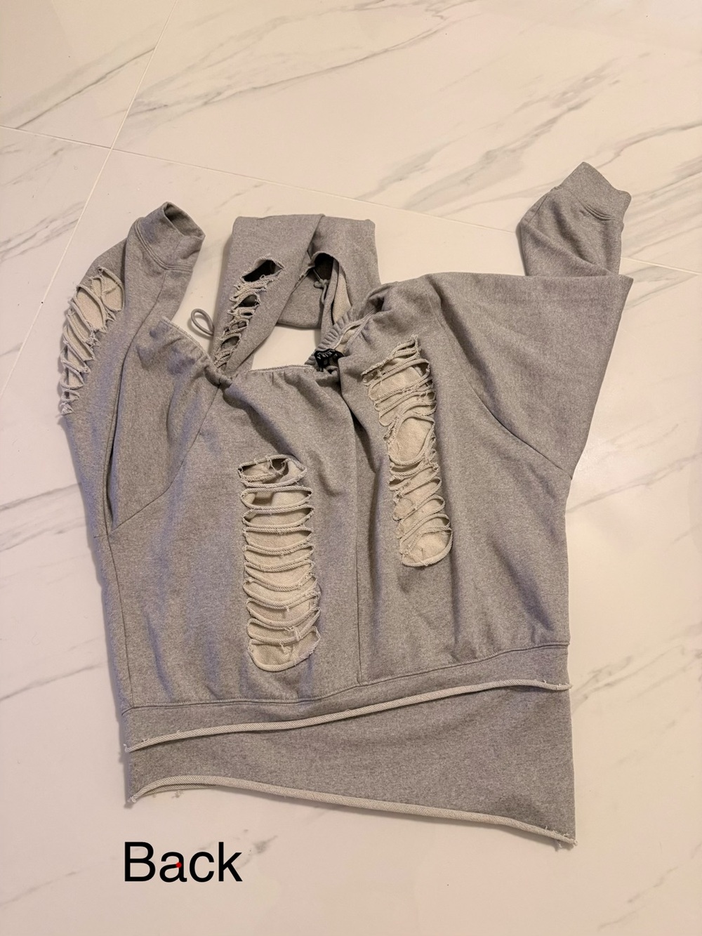 Akira Grey Sweatshirt Distressed Hooded Top XL Halter Off the Shoulder - Picture 13 of 13